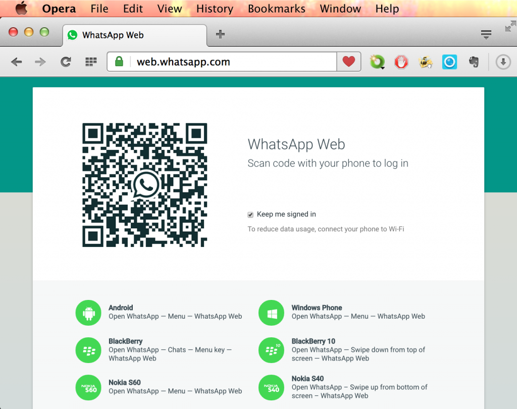 WhatsApp web app in Opera