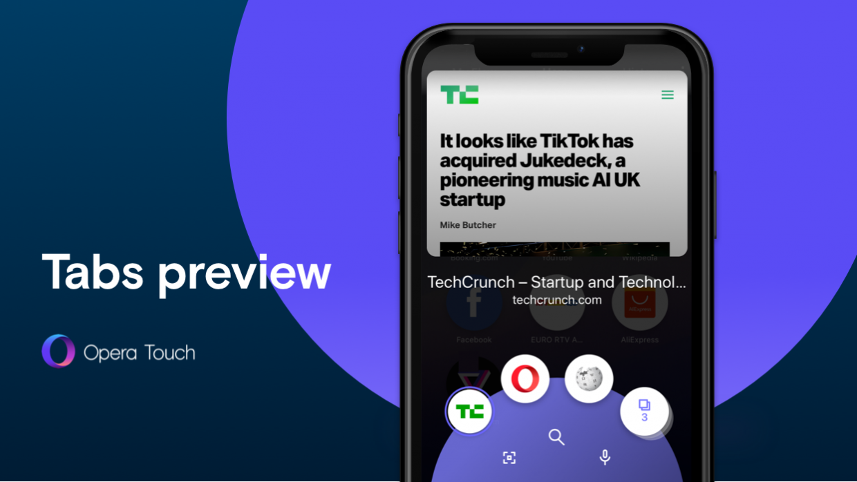 Preview tabs and disable ad blocker or location sharing in Opera Touch ...