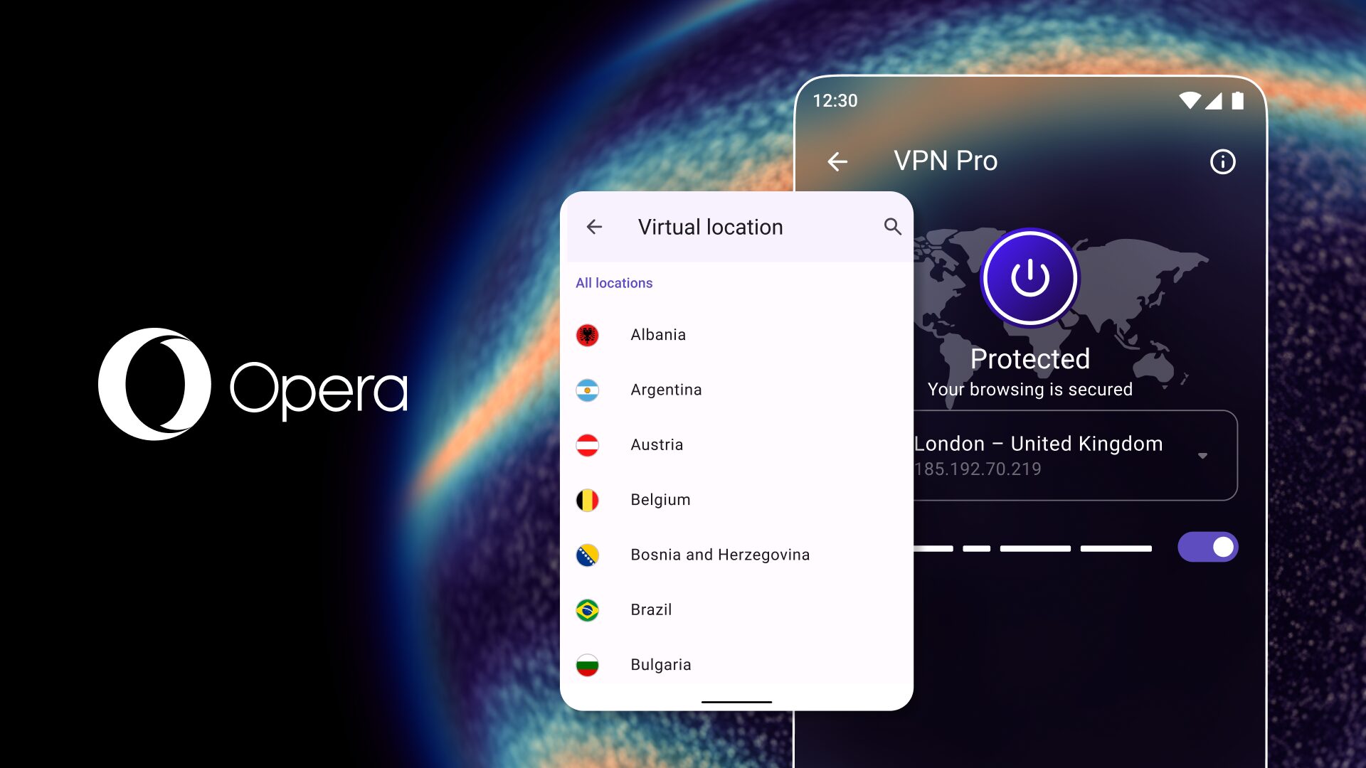Opera VPN Pro 30-day free trial, no sign-up needed