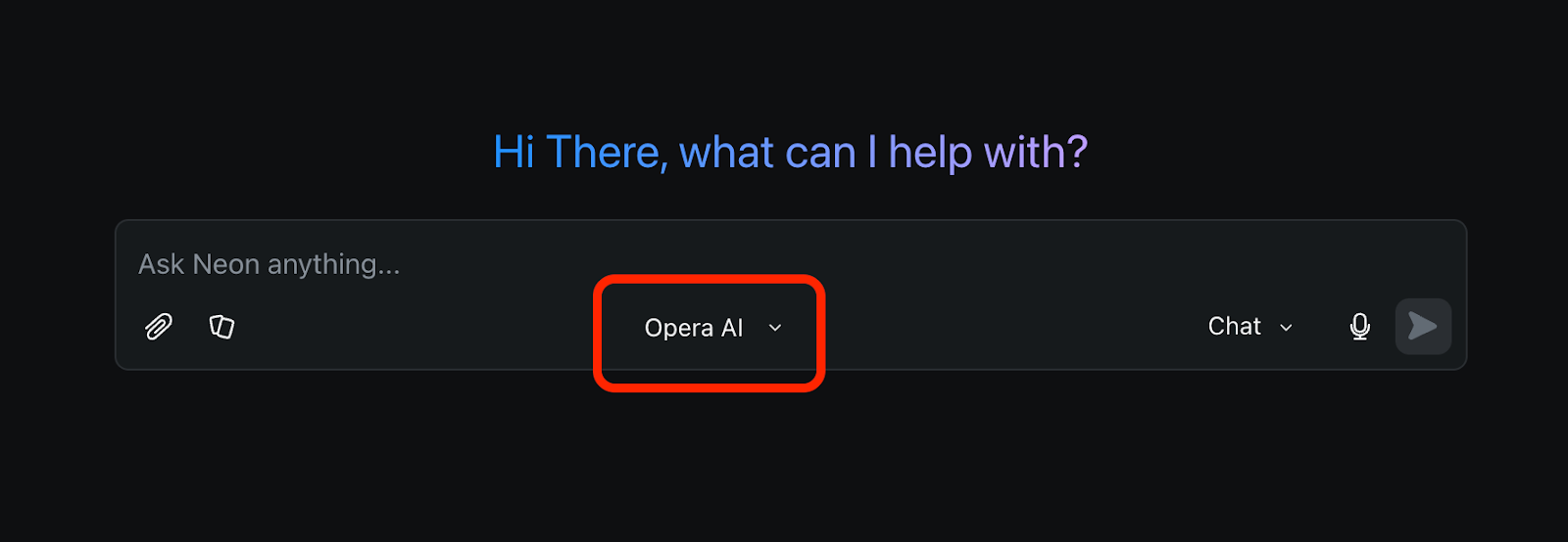 Model selector in AI browser Opera Neon