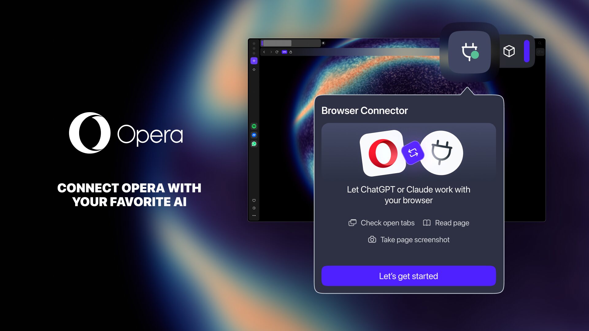 Opera is shipping the new Browser Connector which lets you plug your Claude AI or ChatGPT into the browser via the MCP standard.