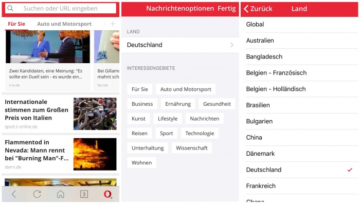 Nachrichtenfeed in Opera Mini anpassen