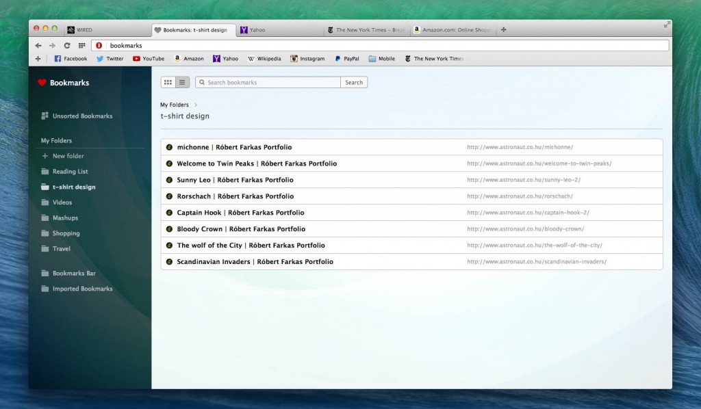 Bookmark pages in Opera: see bookmarks as a list
