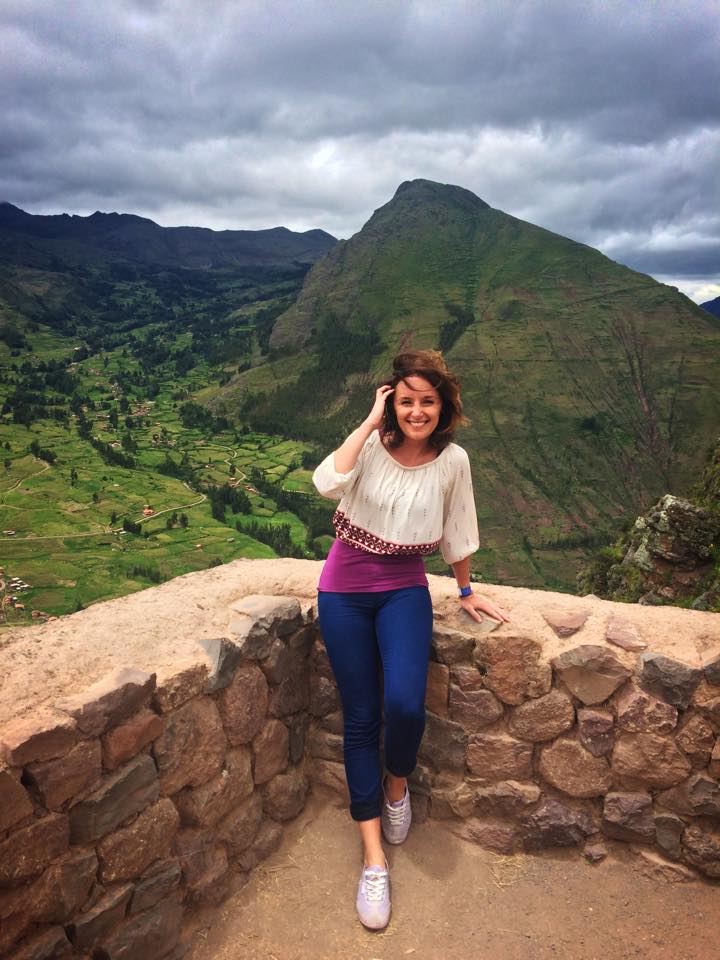 Elina at Machu Picchu, an Incan citadel set high in the Andes Mountains in Peru,