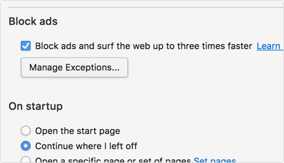 Turn on ad blocker in opera browser settings