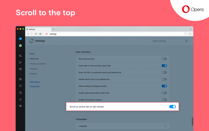 Opera 56 - scroll to the top feature