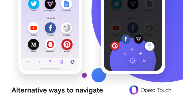 Opera Touch two ways to navigate