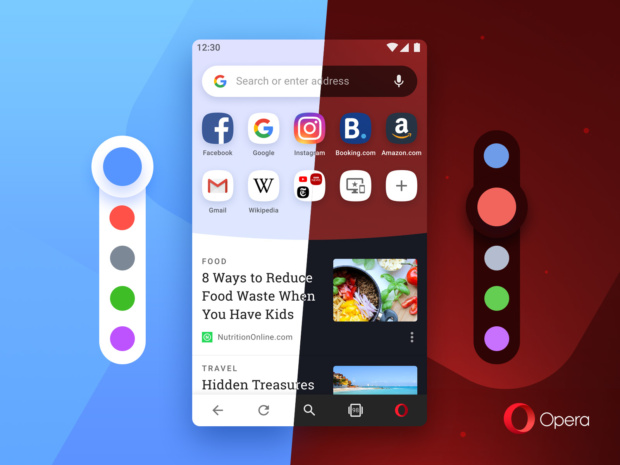 Opera for Android lets you pick from 5 different colors - available in light and dark theme