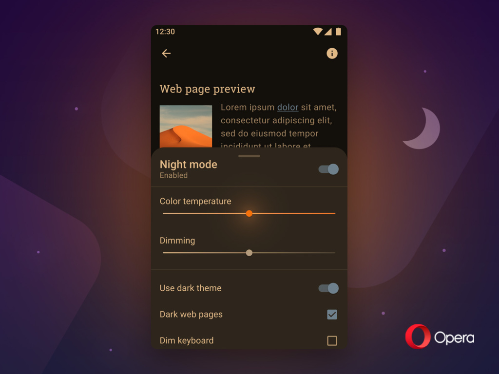 Opera Android Night Mode helps reduce eye strain and makes the browser super dark