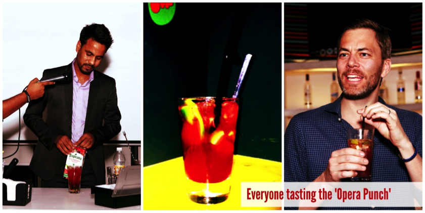 From L to R: (1) Manager of Re Café & Bar making the Opera Punch (2) ‘Opera Punch’ (3) Andy tasting the punch